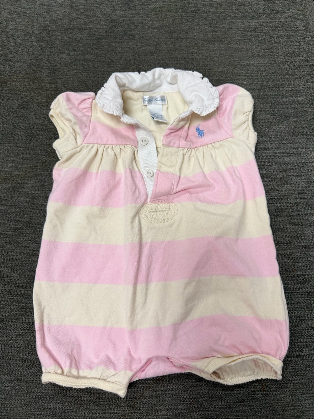 Ralph Lauren Pink and Cream Striped Infant Polo Romper